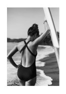 Woman With Surfboard By The Ocean | Erstellen Sie Ihr eigenes Plakat